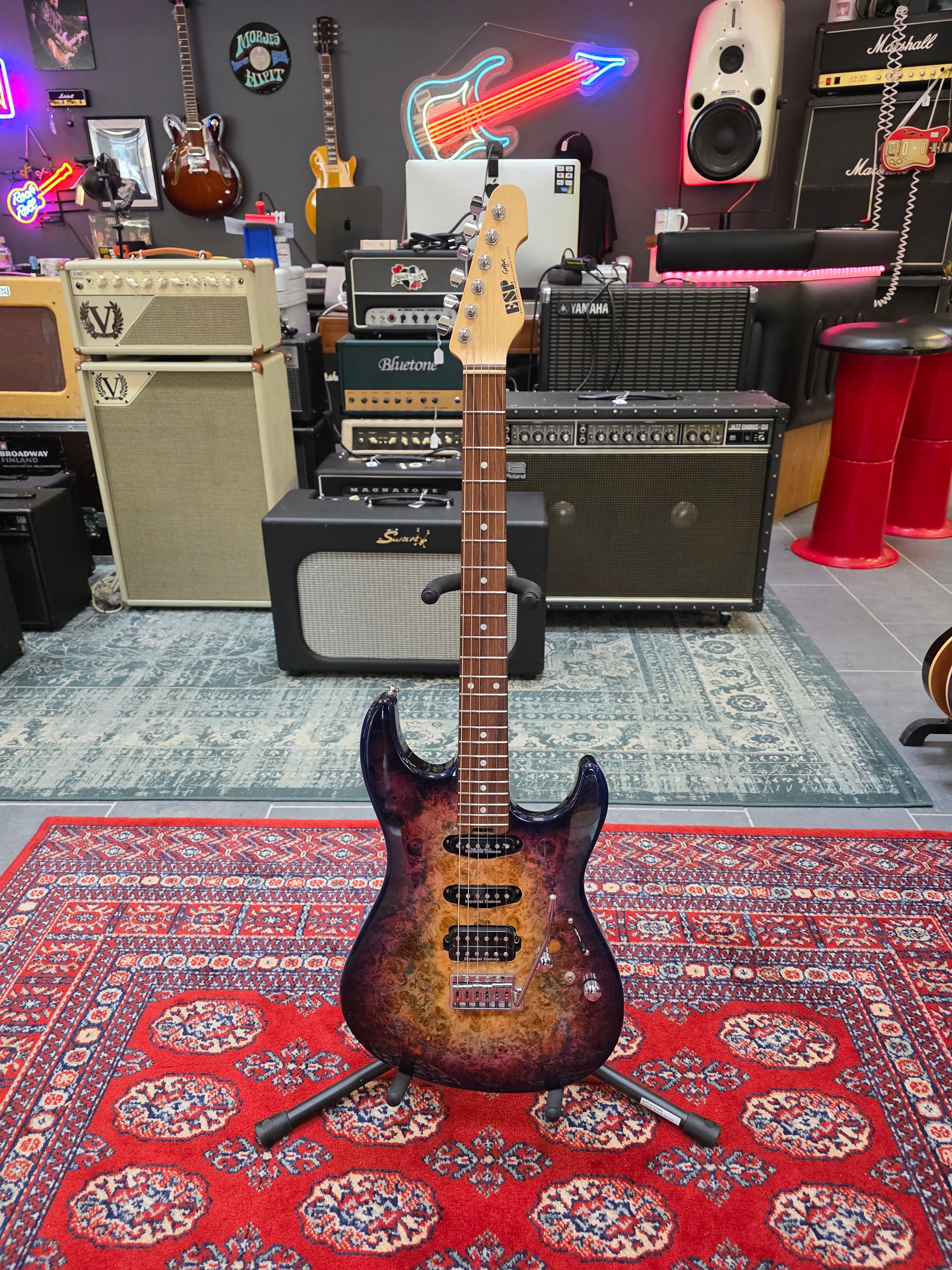 ESP Japan Original Snapper CTM Poplar Burl Maple Neck Nebula Pink Purple Burst