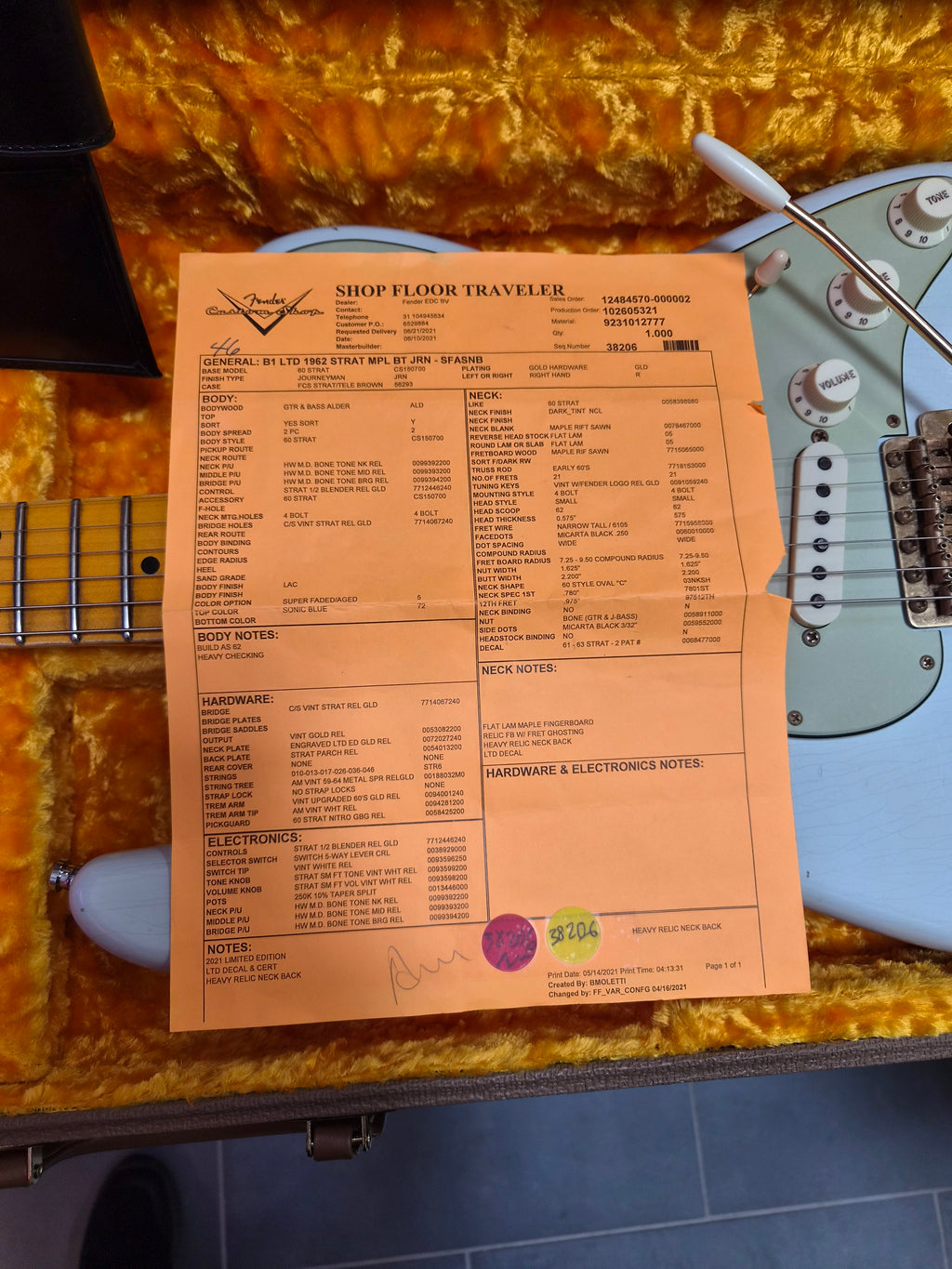Fender Custom Shop ´62 Stratocaster Bone Tone Journeyman Relic Sonic Blue 2021