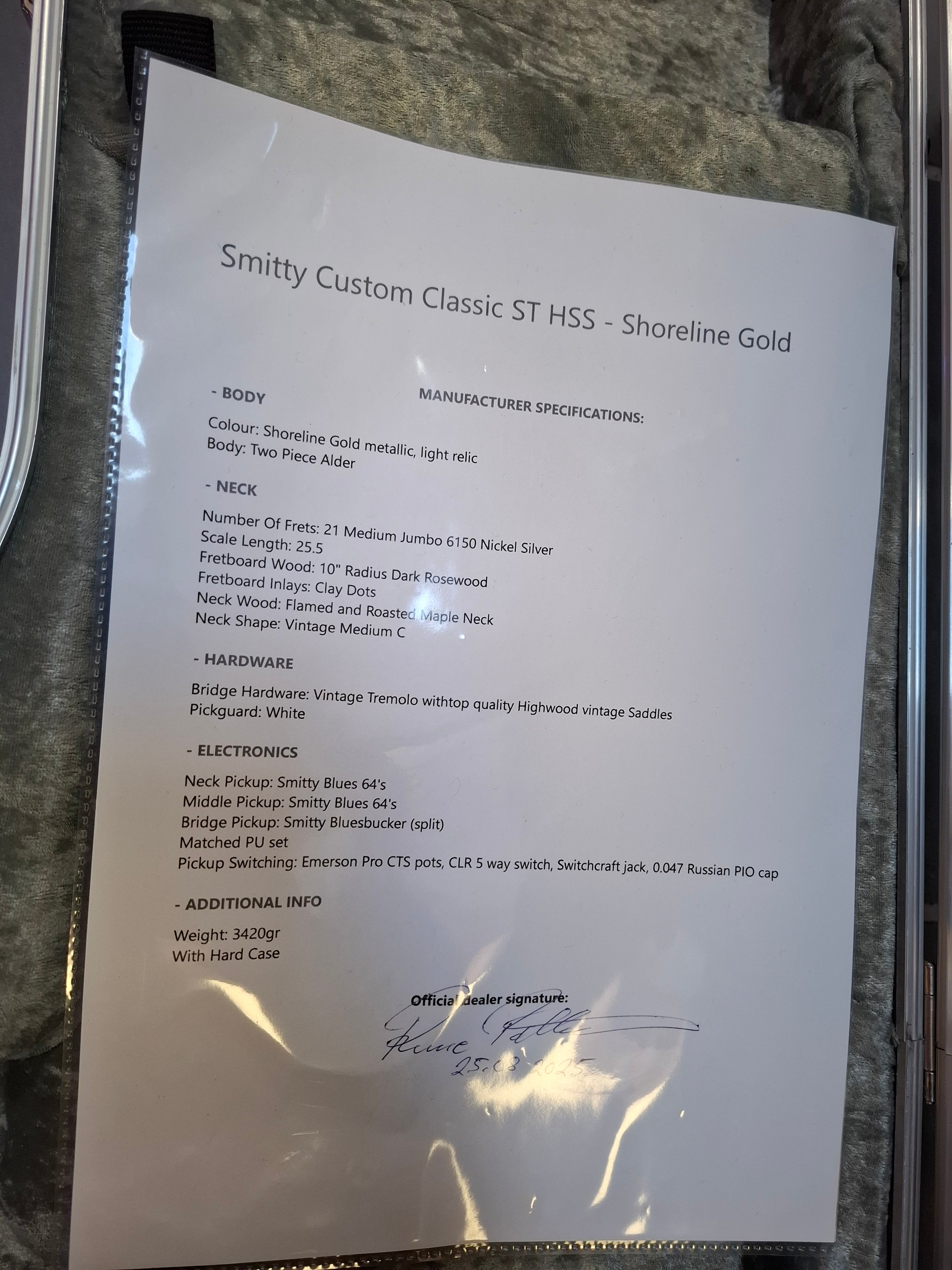 Smitty Custom Classic ST HSS Shoreline Gold