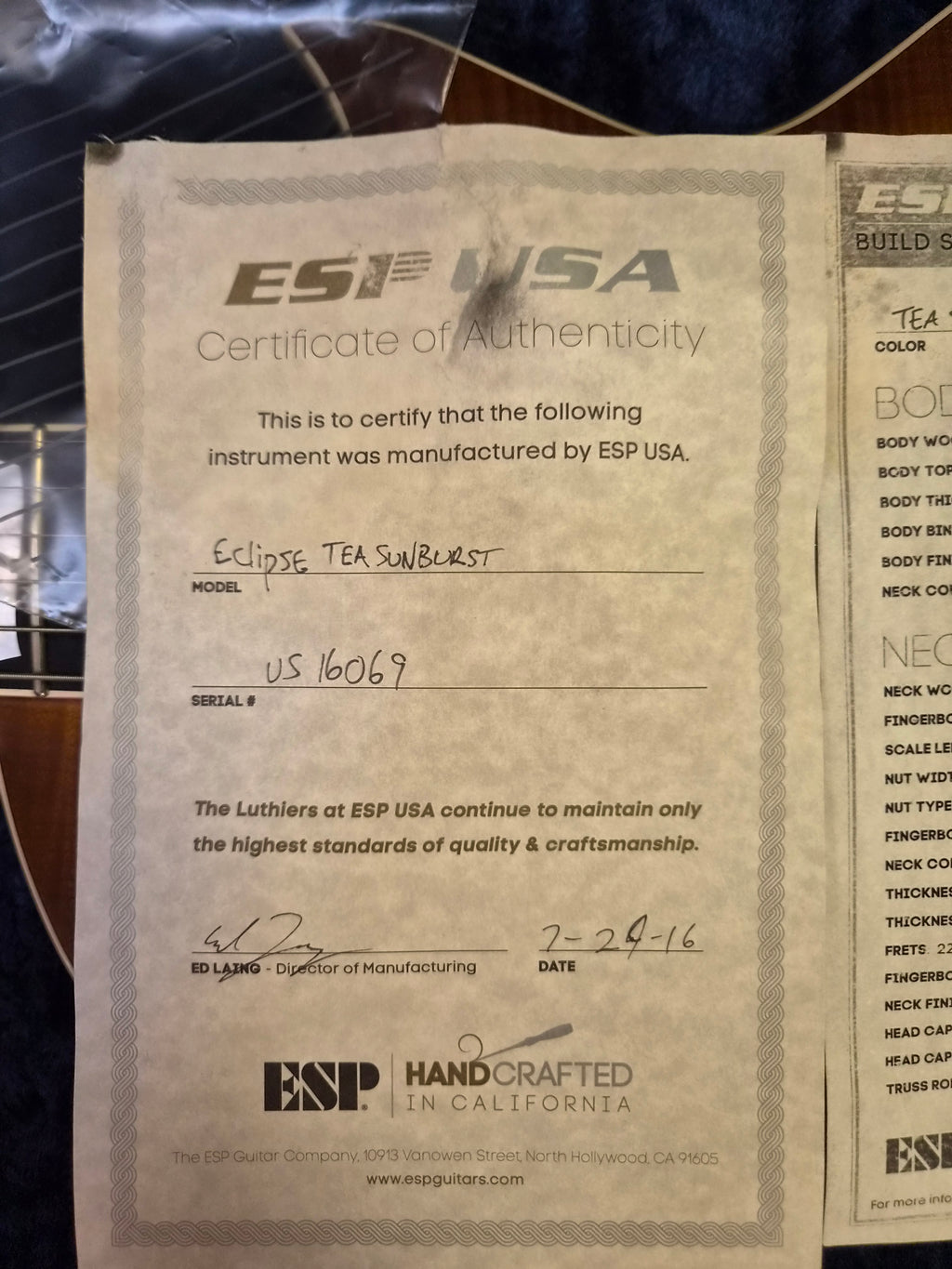 ESP Usa Eclipse Tea Sunburst 2016