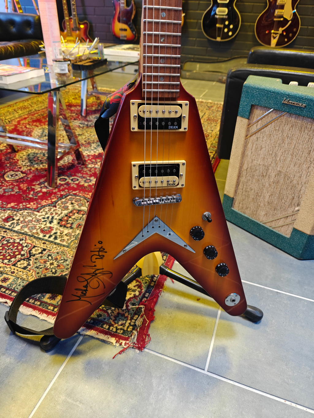 Dean V Cherry Sunburst Michael Angelo Batio (Manowar) Signed