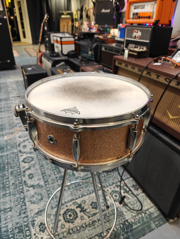 Gretsch Model 4157, 5 x 14 Champagne Sparkle Pearl Wood Snare Drum 1960s
