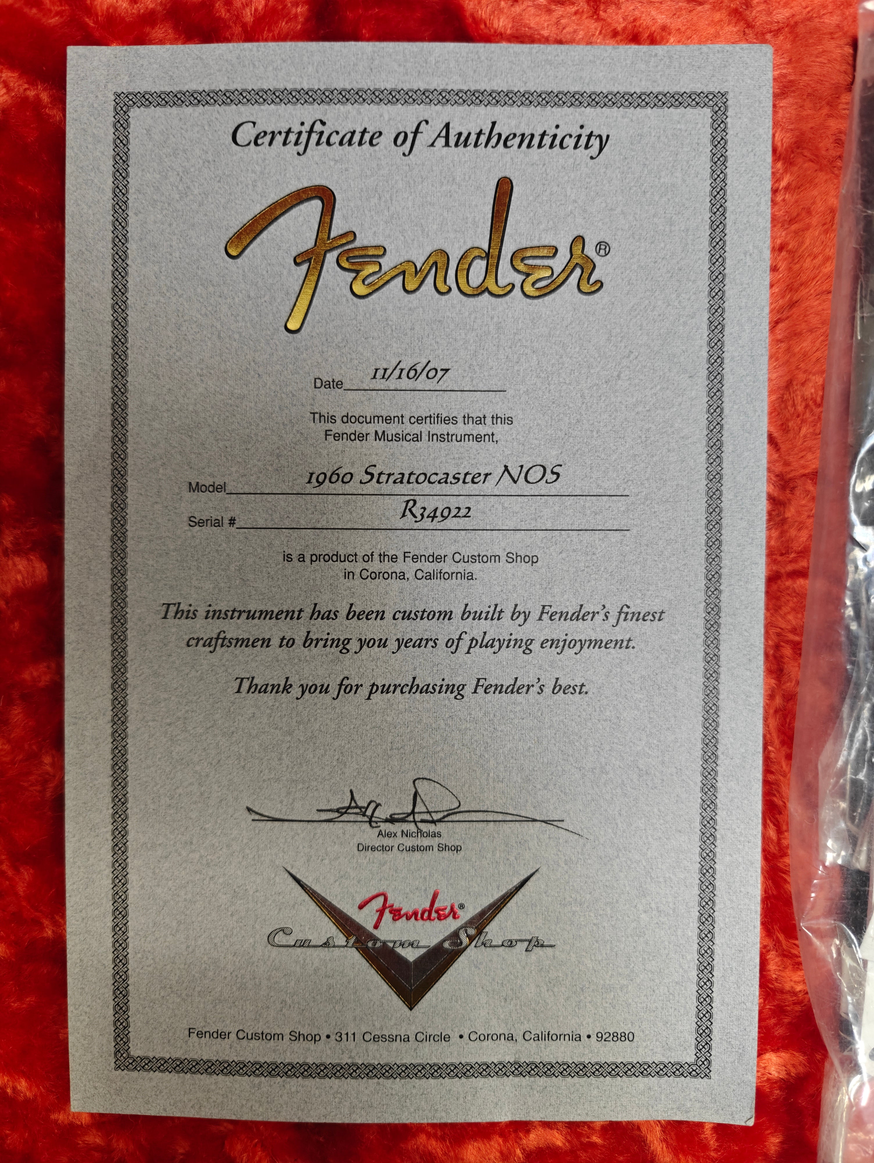 Fender Custom Shop '60 Reissue Stratocaster NOS Olympic White